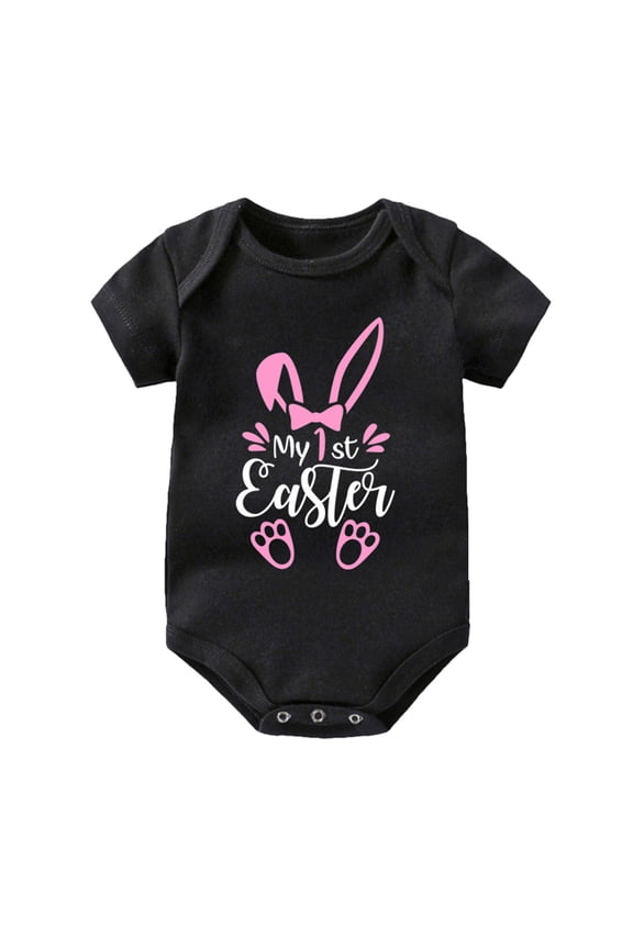 My First Easter Baby Girl Outfit Cute Letter Printed Romper Short Sleeve Crew Neck Bodysuit Causal Comfy Soft Summer Clothes BK2