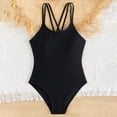 thumbnail image 1 of HOWPAY One Piece Swimsuit Girls Solid Color Sleeveless Crossback Tankini Bikini Sets Summer Sun Beach Bathing Suit Lightweight Sport Swimwear Black, 1 of 7