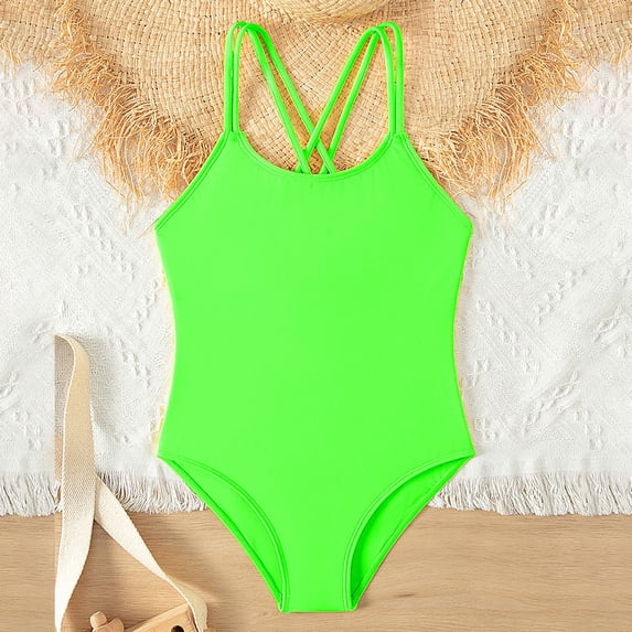 HOWPAY Girls Swimsuit One Piece Summer Sleeveless Quick Dry Swim Suits Cut Out Bikini Sets Beach Vacation Casual Loose Fit Swimwear Green