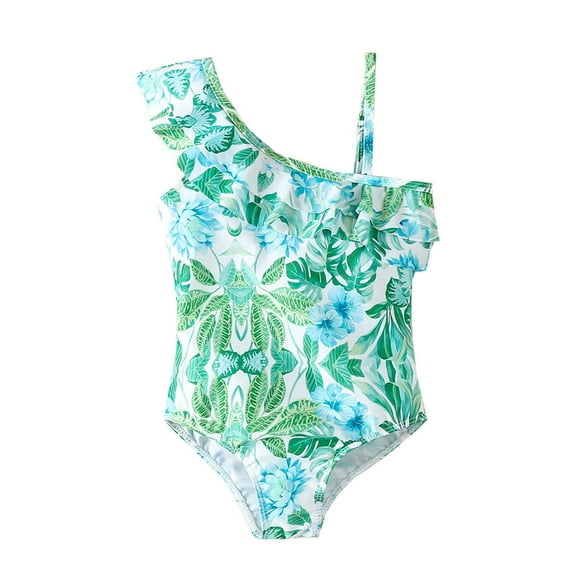 HOWPAY One Piece Swimsuit for Girls Summer Sleeveless Spaghetti Strap Cute Tankini Bikini Set Bathing Suit for Beach Pool Casual Swimwear Green