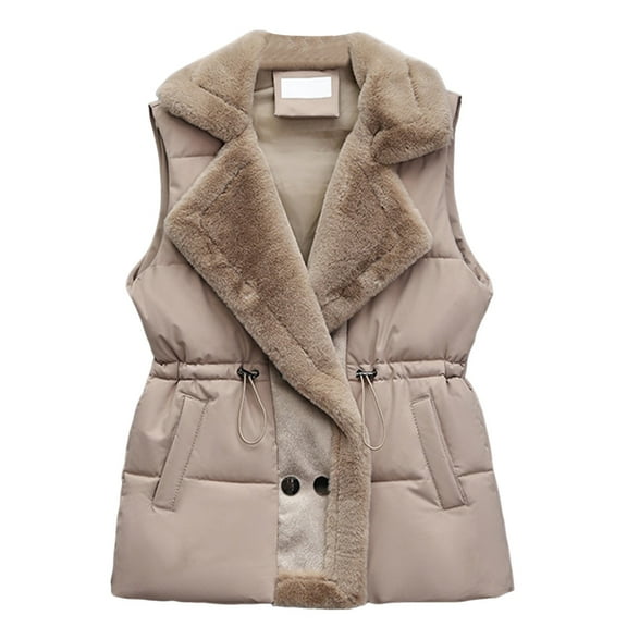 HOWPAY Oversized Puffer Vest Women Lightweight Packable Sleeveless Quilted Puffy Jacket Casual Solid Color Button down Winter Coat with Pockets Warm Outwear Khaki L