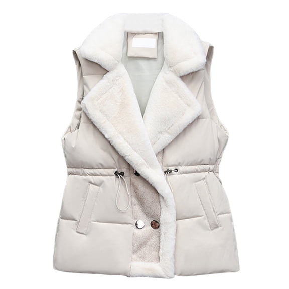 HOWPAY Oversized Puffer Vest Women Lightweight Packable Sleeveless Quilted Puffy Jacket Casual Solid Color Button down Winter Coat with Pockets Warm Outwear White L