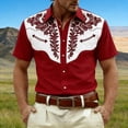 thumbnail image 1 of HOWPAY Oversized Shirts for Men Short Sleeve Button up Western Cowboy Print T Shirts Beach Vacation Casual Regular Fit Soft Summer Clothes Red XXL, 1 of 4