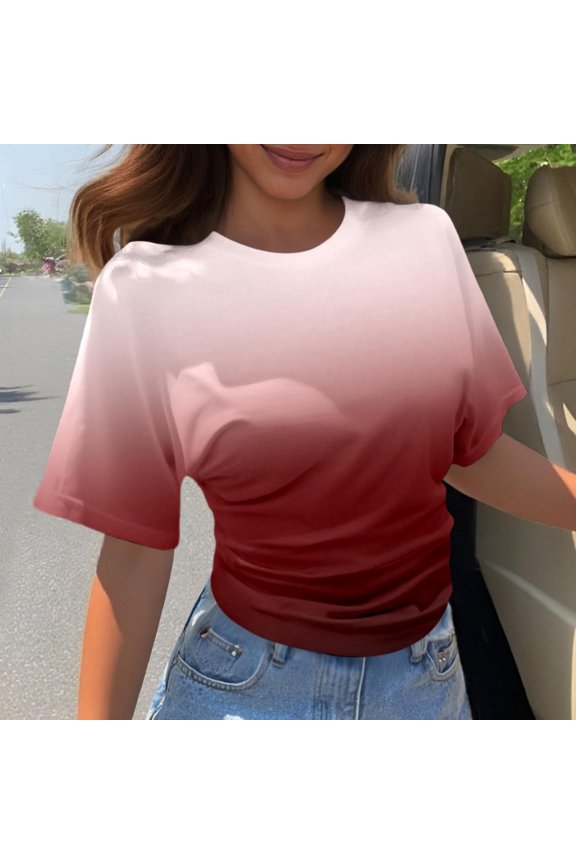 Oversized T Shirts for Women Short Sleeve Crew Neck Summer Basic Ombre Tops Going out Casual Loose Fit Comfy Tee Shirts Red XXXXXL