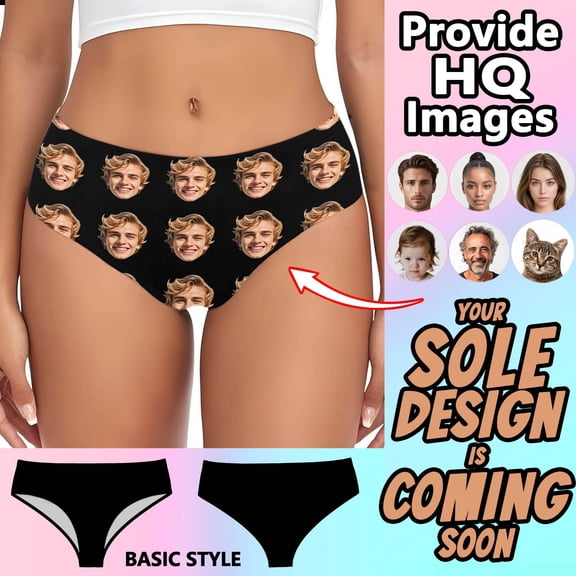 HOWPAY Panties for Women Customized Funny Underwear Personalized Briefs Stretchy Breathable Mid Rise Shorts Valentine's Day Gifts Soft Loose Underpants Black M