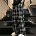 thumbnail image 1 of HOWPAY Plaid Pants for Men Wide Leg Baggy Sweatpants with Pockets Casual Drawstring Elastic Waist Comfortable Loose Fit Lounge Pants Black L, 1 of 9