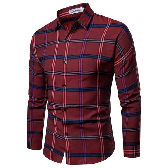 HOWPAY Plaid Shirts for Men Lightweight Button down Collared Blouses Roll up Long Sleeve Regular Fit Classic Checkered Shirts Oversized Casual Soft Fall Clothes Red XL
