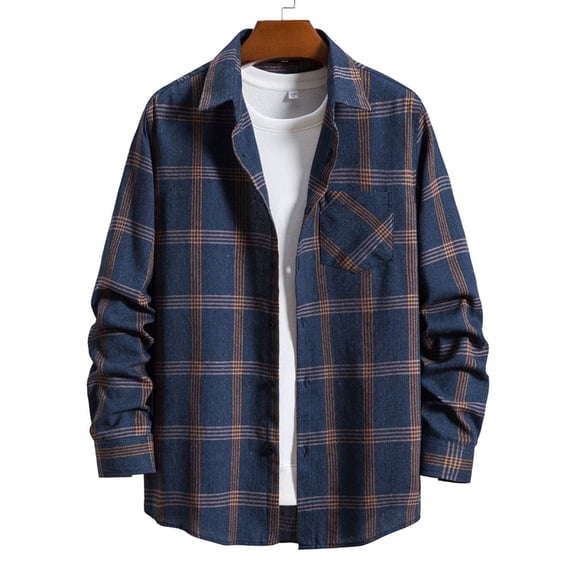 HOWPAY Plaid Shirts for Men Lightweight Button down Roll up Long Sleeve Casual Soft Shackets Loose Fit Collared Shirts Oversized Classic Cozy Fall Clothes Navy L