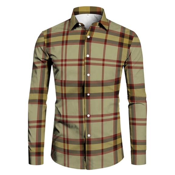 HOWPAY Plaid Shirts for Men Lightweight Button down Roll up Long Sleeve Checkered Shirts Regular Fit Oversized Casual Soft Tops Comfy Loose Fall Clothes Yellow XXXL
