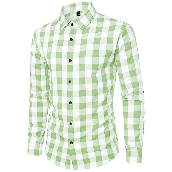 HOWPAY Plaid Shirts for Men Lightweight Long Sleeve Button up Regular Fit Blouses Oversized Collared Checkered Tops Casual Retro Comfy Fall Clothes Green XL