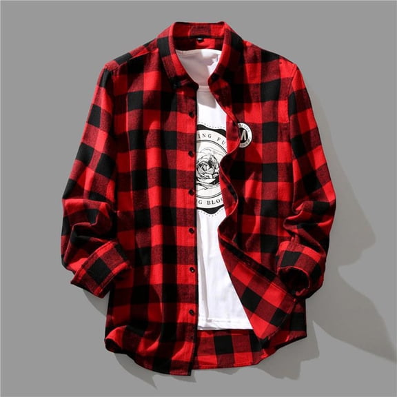 HOWPAY Plaid Shirts for Men Lightweight Long Sleeve Button down Shackets Oversized Casual Classic Collared Stretchy Checkered Shirts Soft Comfy Fall Clothes Red L