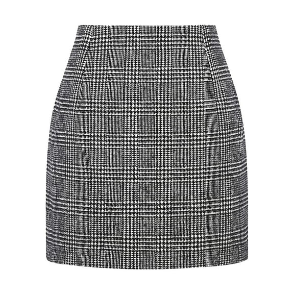 HOWPAY Plaid Skirts for Women High Elastic Wasit a Line Bodycon Pencil Dresses Slim Fit Knee Length Casual Basic Fall Winter Mini Skirts Black L