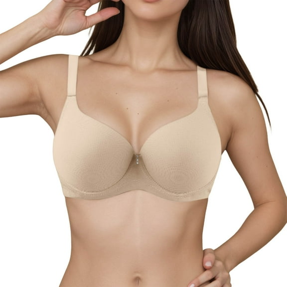 HOWPAY Push Up Bras For Women No Underwire Wireless Adjustable Straps Full Coverage Stretch Supportive Bralettes Soft Comfortable T-Shirt Bra Beige 85D