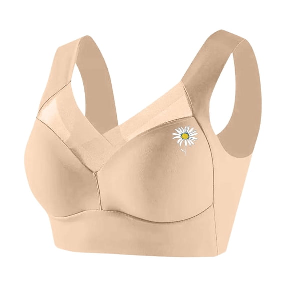 HOWPAY Push Up Bras For Women No Underwire Wireless Full Coverage Adjustable Straps Stretch Bralettes With Support Comfortable Soft Underwear Beige L