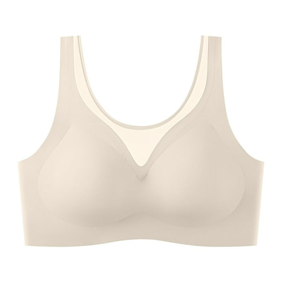 HOWPAY Push up Bras for Women No Underwire Wireless Full Coverage Stretch Supportive Sports Pullover Bralettes Comfortable Soft Underwear Beige XL
