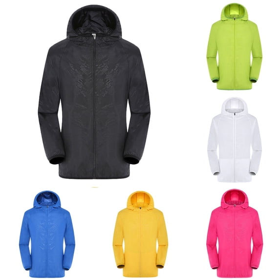 HOWPAY Rain Jacket Men Lightweight Waterproof Raincoat with Zipper Long Sleeve Packable Hooded Windbreaker Running Coat for Outdoor Sports Black L