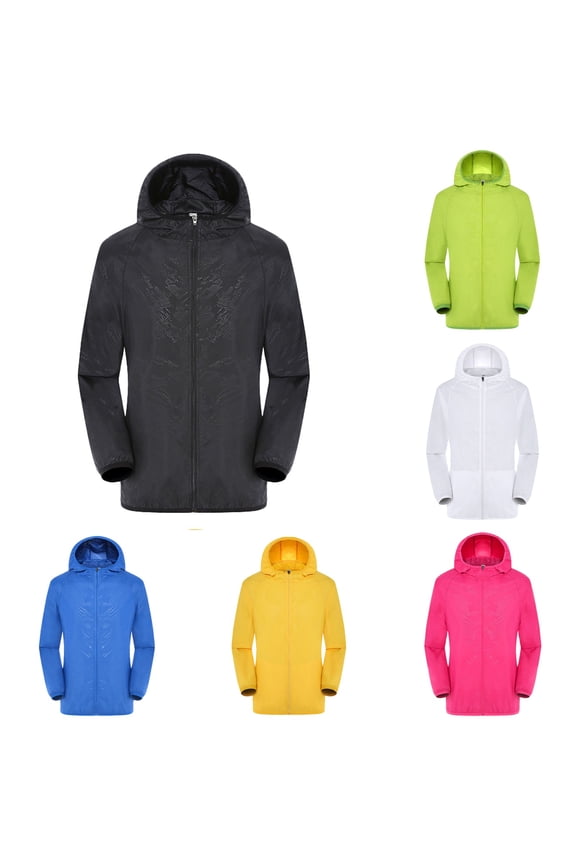 Rain Jacket Men Lightweight Waterproof Raincoat with Zipper Long Sleeve Packable Hooded Windbreaker Running Coat for Outdoor Sports Black S