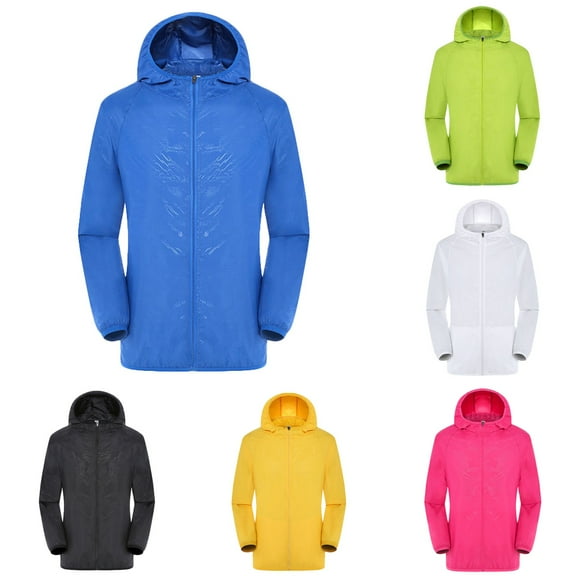 HOWPAY Rain Jacket Men Lightweight Waterproof Raincoat with Zipper Long Sleeve Packable Hooded Windbreaker Running Coat for Outdoor Sports Blue L