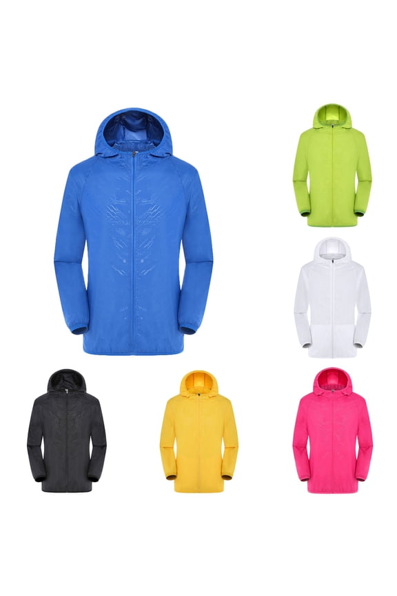 Rain Jacket Men Lightweight Waterproof Raincoat with Zipper Long Sleeve Packable Hooded Windbreaker Running Coat for Outdoor Sports Blue XL
