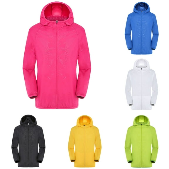 HOWPAY Rain Jacket Men Lightweight Waterproof Raincoat with Zipper Long Sleeve Packable Hooded Windbreaker Running Coat for Outdoor Sports Hot Pink S