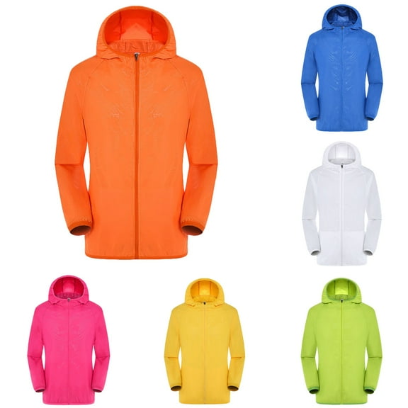 HOWPAY Rain Jacket Men Lightweight Waterproof Raincoat with Zipper Long Sleeve Packable Hooded Windbreaker Running Coat for Outdoor Sports Orange XL