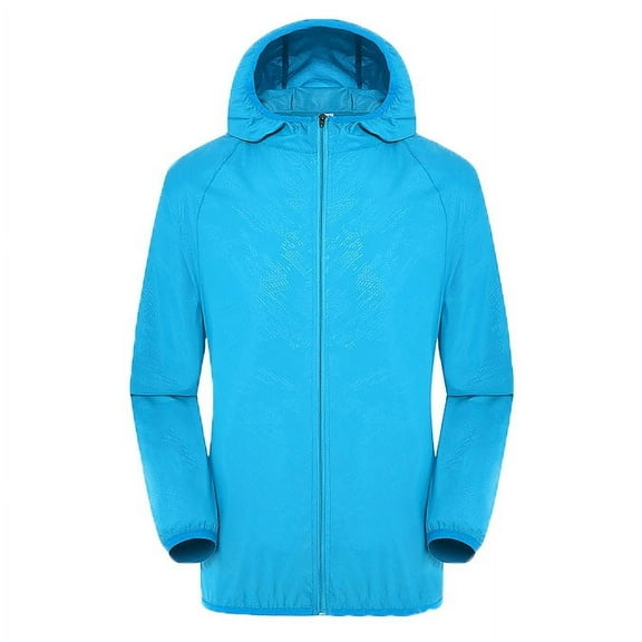 HOWPAY Rain Jacket Mens Waterproof Lightweight Sun Protection Windbreaker with Hood Outdoor Cycling Golf Hiking Travel Raincoats Sky Blue L
