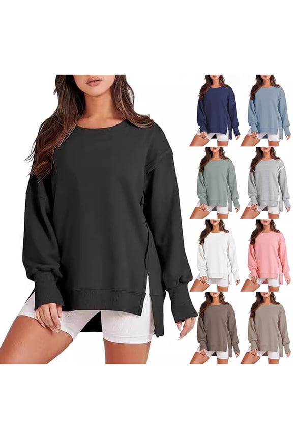 Raw Hem Spliced Sweatshirts For Women Crew Neck Long Sleeve Tops Split Hem Casual Pullover Soft Fashion Daily Wear Womens Fashion Hoodies & Sweatshirts Green M