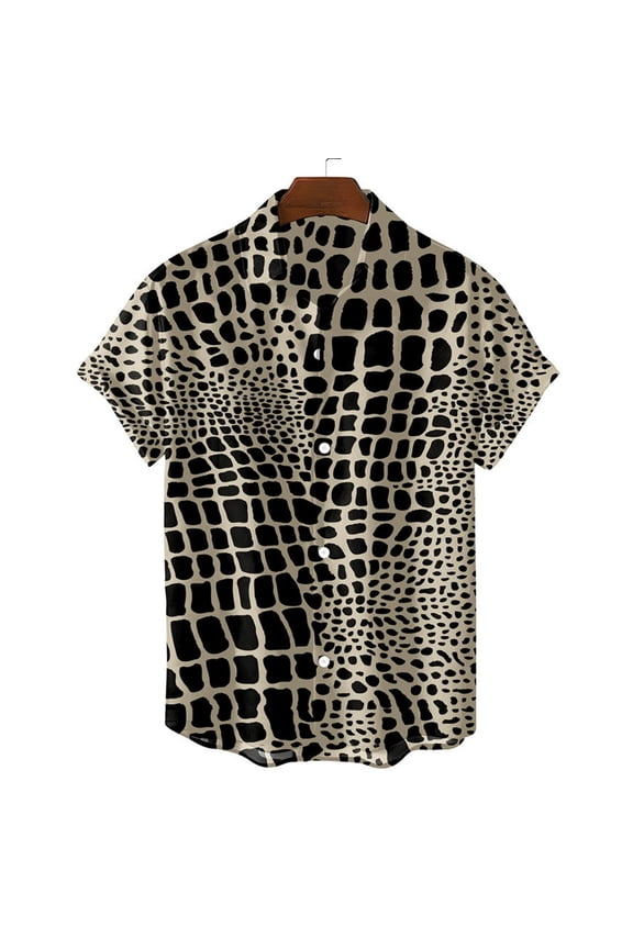 HOWPAY Shirts for Men Short Sleeve Button up Leopard Print T Shirts Work Holiday Stretch Regular Fit Oversized Comfy Summer Streetwear Khaki XXXL