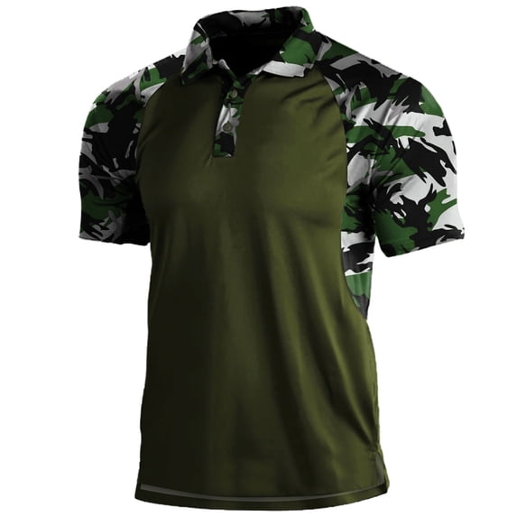 HOWPAY Short Sleeve Polo Shirts for Men Casual Camouflage Classic Button Collared Basic Tees Lightweight Loose Fit Workout Polo T-Shirts White L