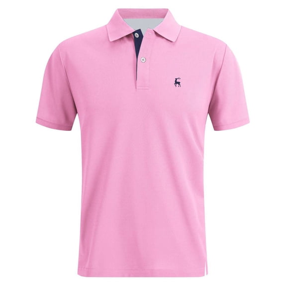 HOWPAY Short Sleeve Polo Shirts for Men Solid Color Casual Collared Basic Tees Lightweight Classic Button Workout Summer Polo T-Shirts Pink XXL
