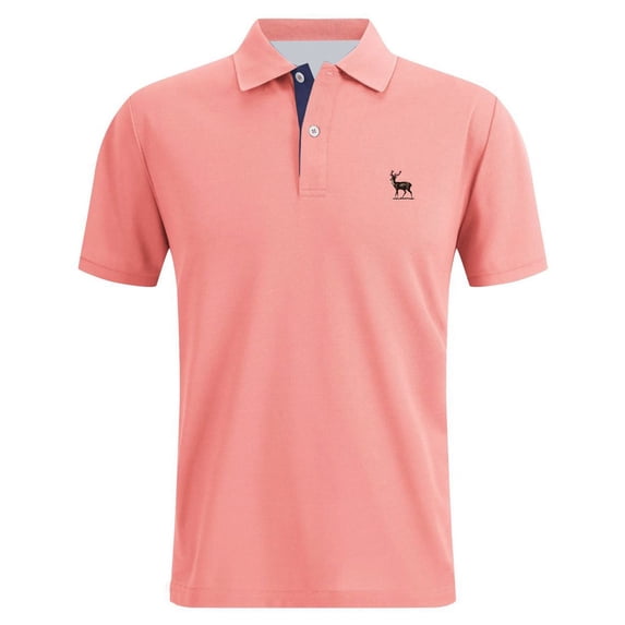 HOWPAY Short Sleeve Polo Shirts for Men Summer Casual Solid Color Classic Button Tops Lightweight Workout Collared Polo T-Shirts Light Pink XXL