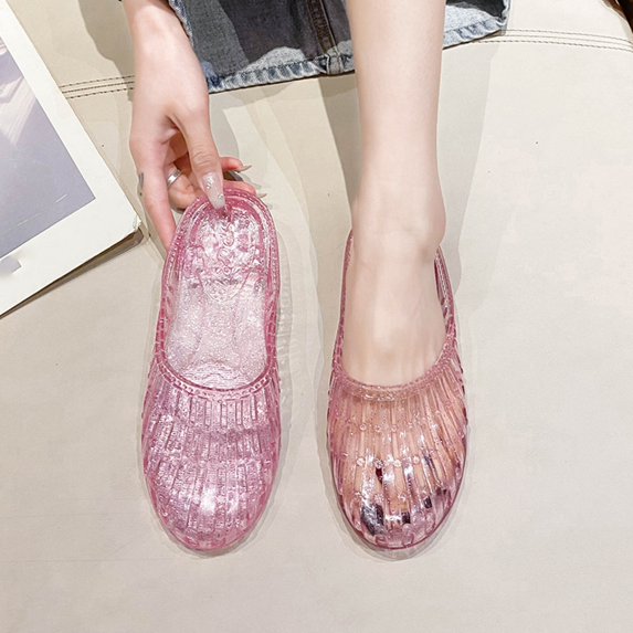 HOWPAY Slippers for Women Glitter Clear Flats Hollow out on Sandals Summer Beach Jelly Shoes Transparent Closed Toe Casual Slide Pink 40