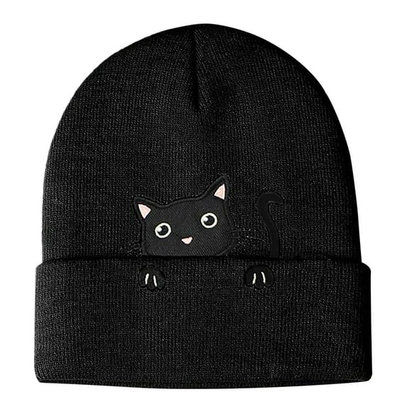 HOWPAY Slouchy Beanie for Women Windproof Embroidered Cat Stretchy Baggy Winter Knitted Thick Pullover Hats for Cold Weather Soft Warm Skull Caps