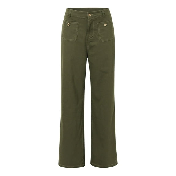 HOWPAY Straight Leg Jeans for Women Boyfriend High Waisted Pull on Bell Bottom Denim Pants with Pockets Strechy Loose Fit Vintage Classic Lightweight Comfy Baggy Jeans Army Green L