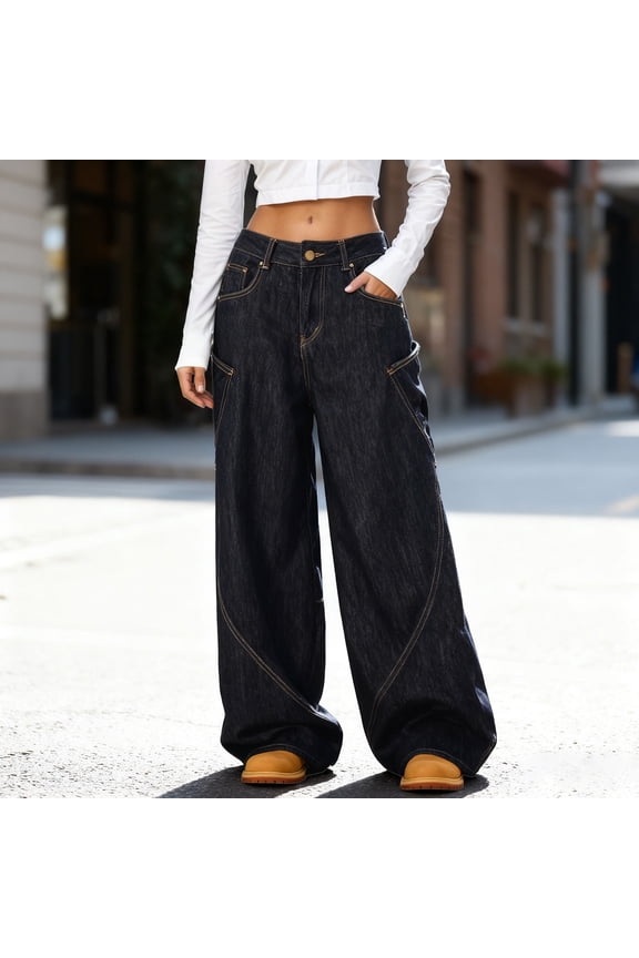 Straight Leg Jeans Women Lightweight Vintage High Waisted Wide Leg Denim Pants with Pockets Boyfriend Classic Loose Fit Cozy Baggy Jeans Black L