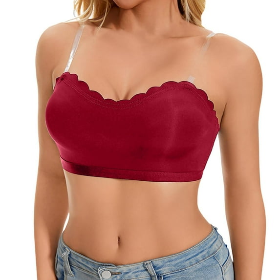 HOWPAY Strapless Bras for Women No Underwire Supportive Push up Wireless Full Coverage Stretch Invisible Bralettes Comfortable Soft T-Shirt Bra Red XL