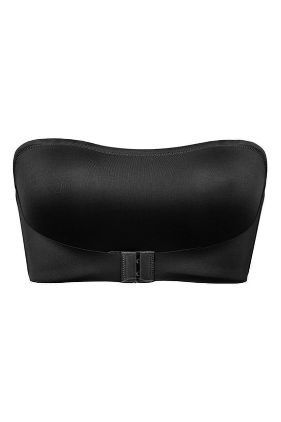 Strapless Bras for Women No Underwire Front Closure Full Coverage Supportive Wireless Push up Snap Closing Bralettes Comfort Underwear Black L