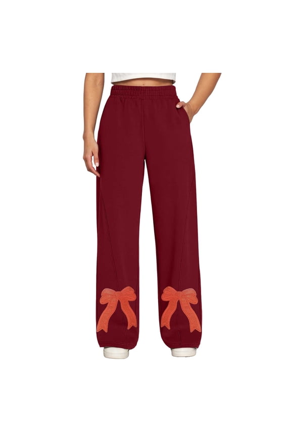 Sweatpants Women Bow Printed High Elastic Waisted Sweat Pants with Pockets Wide Leg Stretch Casual Loose Fit Workout Baggy Pants XL