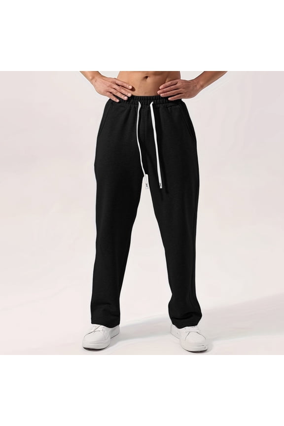 Sweatpants for Men Straight Leg Casual Sweat Pants Drawstring Athletic Workout Gym Jogger with Pockets Solid Color Sweat Pants Black M