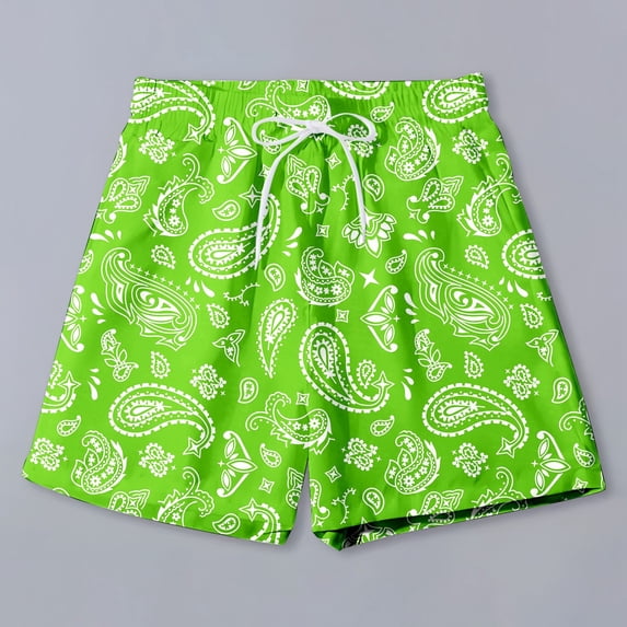 HOWPAY Swim Trunks Men Summer Hawaiian Print Quick Dry Elastic Waist Drawstring Beach Shorts with Pockets Casual Loose Fit Swimwear Green L