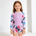thumbnail image 1 of HOWPAY Swimsuits for Girls Long Sleeve Quick Dry Tankini High Waist Boyshort Bathing Suit Tropical Print Summer Beach Pool 2 Piece Swimwear Purple, 1 of 9