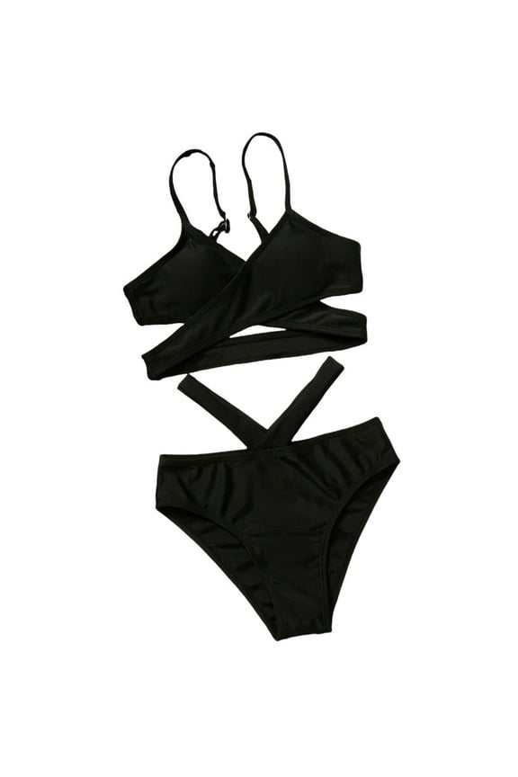 Swimsuits for Girls Summer Sleeveless Quick Dry Solid Color Bathing Suit Cut out Loose Fit Sport Casual Beach 2 Piece Swimwear Black