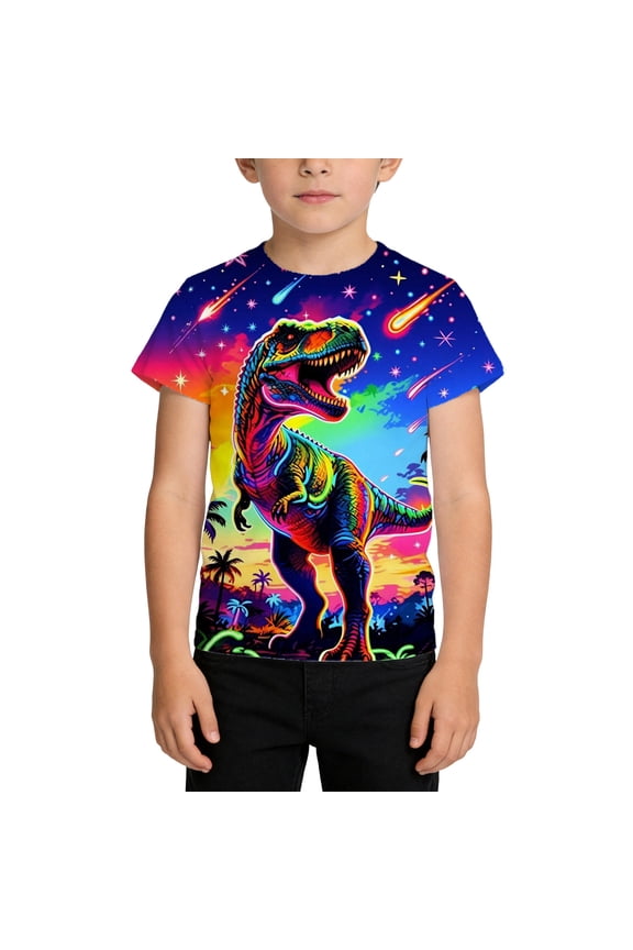 T Shirts for Boys Dinosaur Print Short Sleeve Crewneck Tees Oversized Casual Basic Pullover Soft Lightweight Summer Streetwear Multicolour