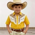 thumbnail image 1 of HOWPAY T Shirts for Boys Western Cowboy Print Short Sleeve Button down Basic Shirts Casual Loose Fit Tees Comfy Lightweight Summer Clothes Yellow, 1 of 3