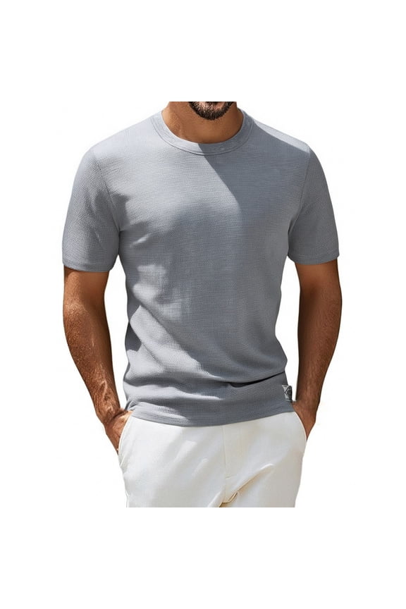 T Shirts for Man Casual Crew Neck Short Sleeve Basic Tops Stretch Loose Fit Solid Color Tees Oversized Comfy Summer Clothes Light Gray S