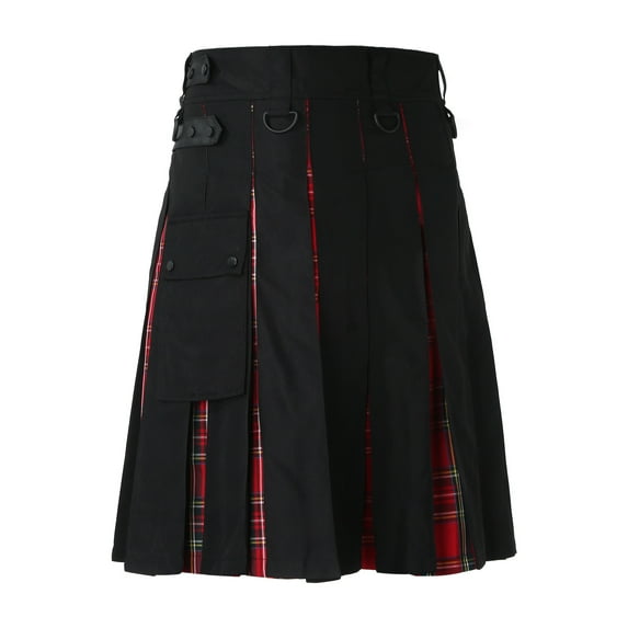 HOWPAY Tartan Utility Kilts for Men Modern Scottish Kilt with Adjustable Straps and Cargo Pockets Traditional Highland Casual Wear Red M