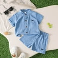 thumbnail image 1 of HOWPAY Toddler Boy Outfits Summer Graphic Collard Short Sleeve Shirt and Elastic Waist Shorts Tracksuit Casual Soft Comfy 2 Piece Clothing Set Blue, 1 of 9