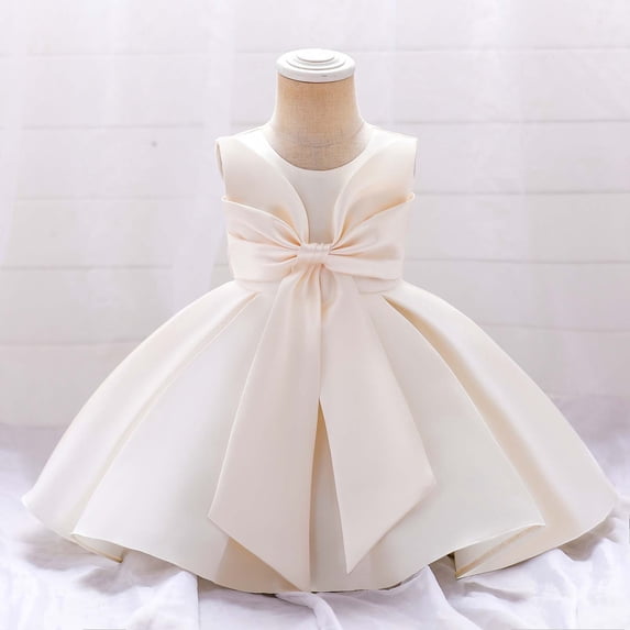 HOWPAY Toddler Girls Dresses Solid Color Crew Neck Sleeveless A-Line Flowy Dresses Casual Lightweight Beach Wedding Summer Midi Sundress Rose Gold