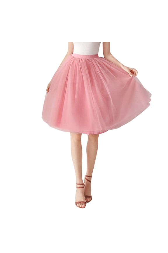 Tutu Skirts for Women Lightweight Knee Length Retro Puffy Mesh Tulle Bubble Skirts High Elastic Waisted Evening Dresses for Dance Party Y2K Outfits Pink One Size