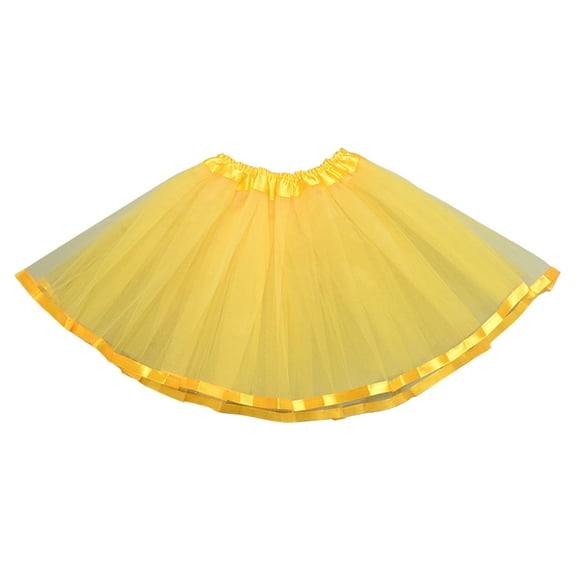 HOWPAY Tutu Skirts for Women Lightweight Knee Length Vintage Solid Color Puffy Mesh Tulle Skirts High Elastic Waisted Classic Dresses for Holiday Party Y2K Outfits Yellow One Size